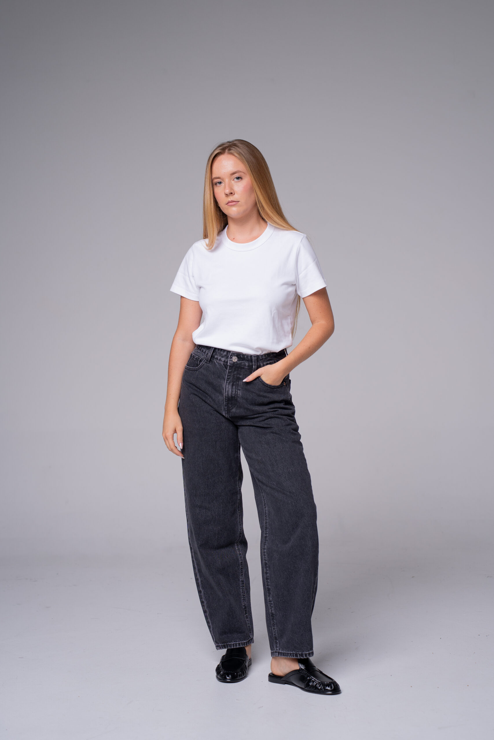 Jean barrel gris